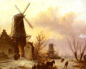 Figures on a bridge in a Dutch Town - 扬·雅各布·柯恩拉德·施普勒